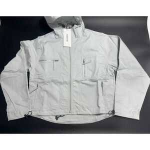 Thakoon NWT 100% Cotton Hooded Zip Up Jacket Pale Gray in‎ Size S
